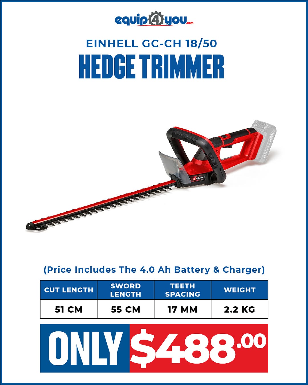 Einhell GC-CH 18/50 Hedge Trimmer – Only $488 (Incl. Battery & Charger)