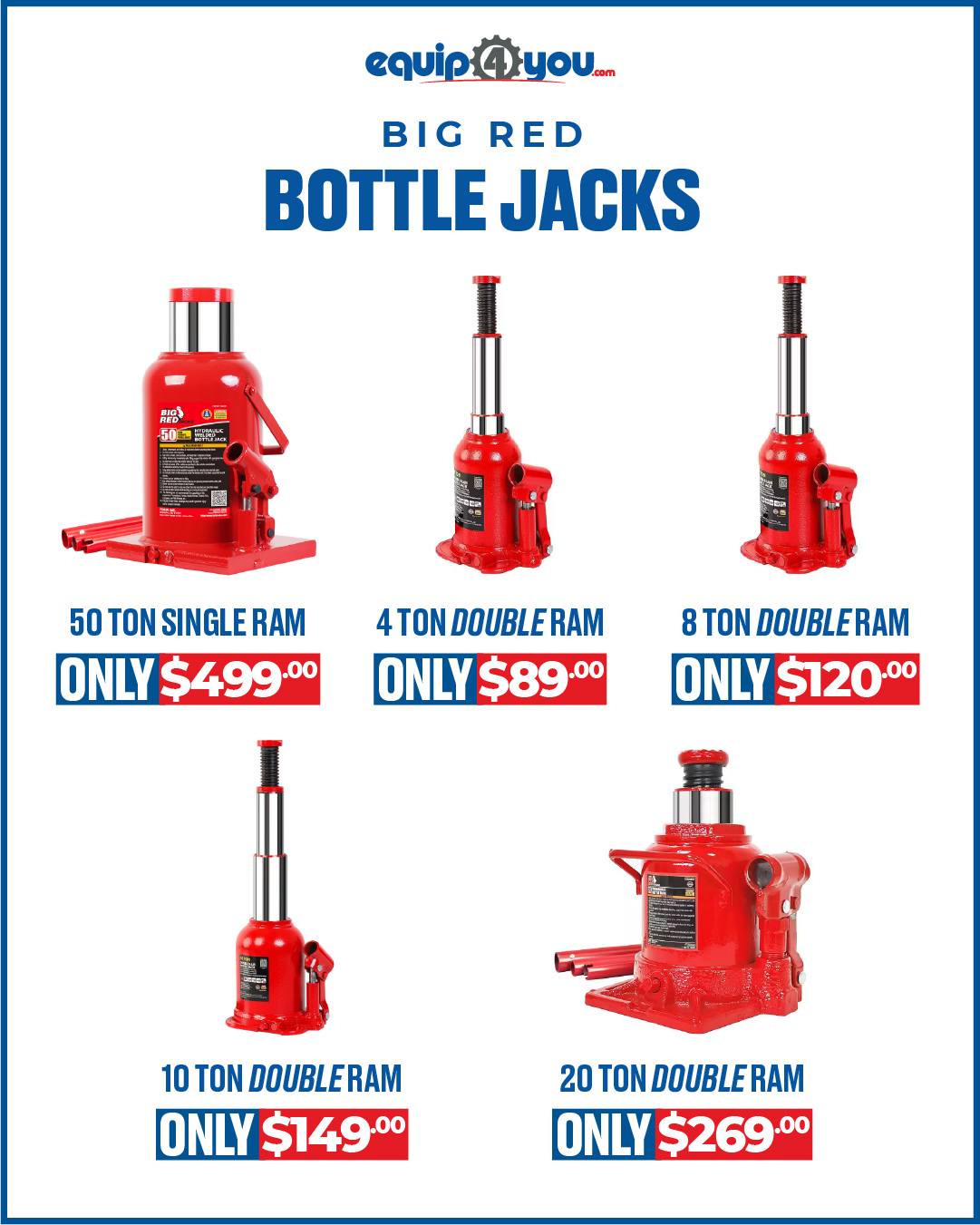 Big Red Bottle Jacks – Multiple Sizes Available from $89