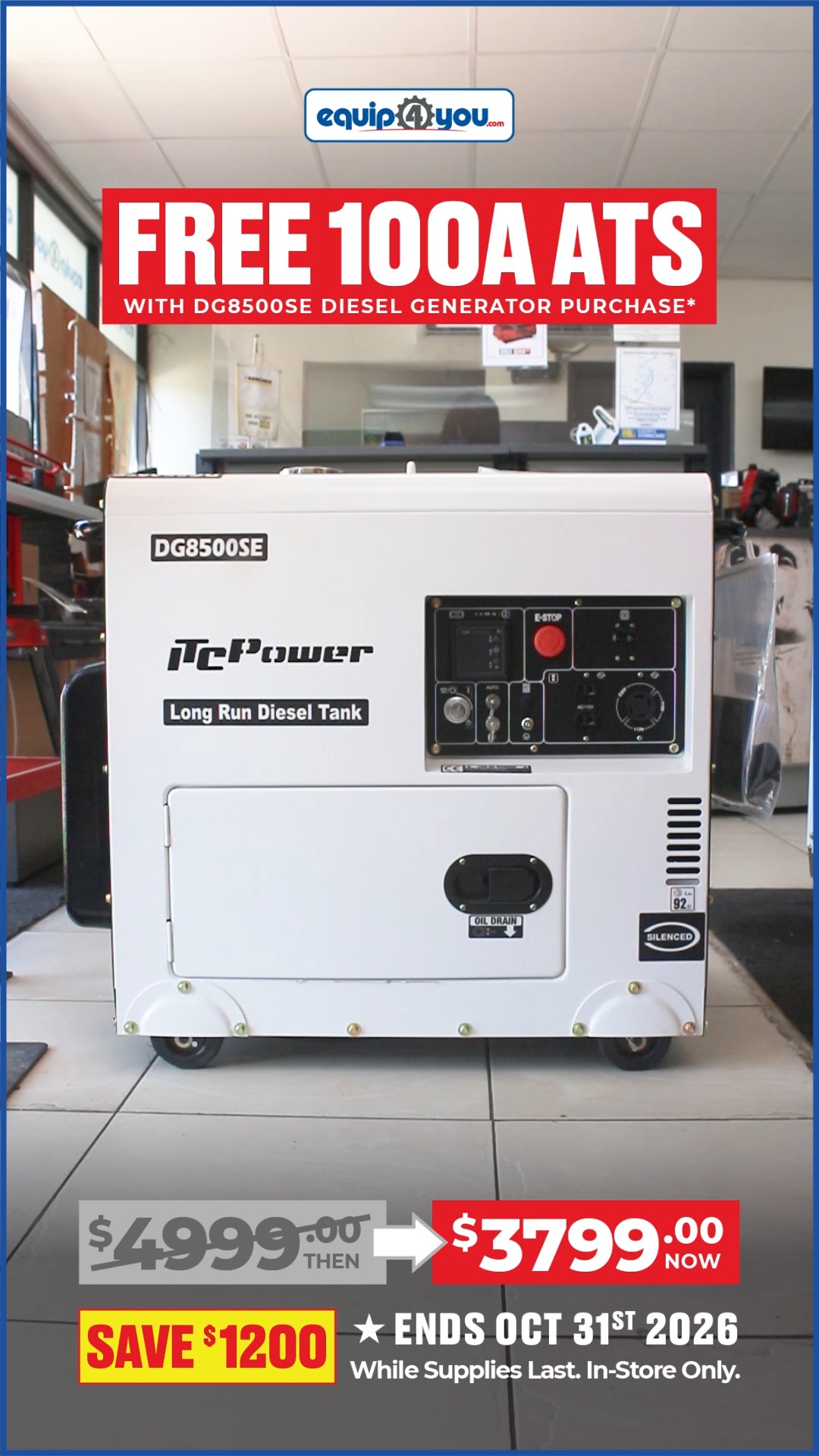 ITC Power DG8500SE Diesel Generator + FREE Automatic Transfer Switch – $3,799
