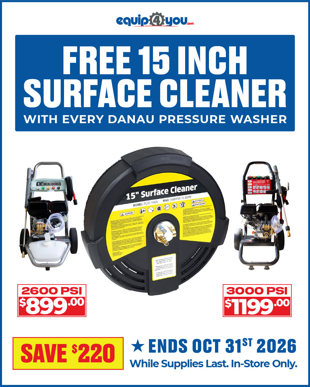 Free 15" Surface Cleaner with Every Danau Pressure Washer