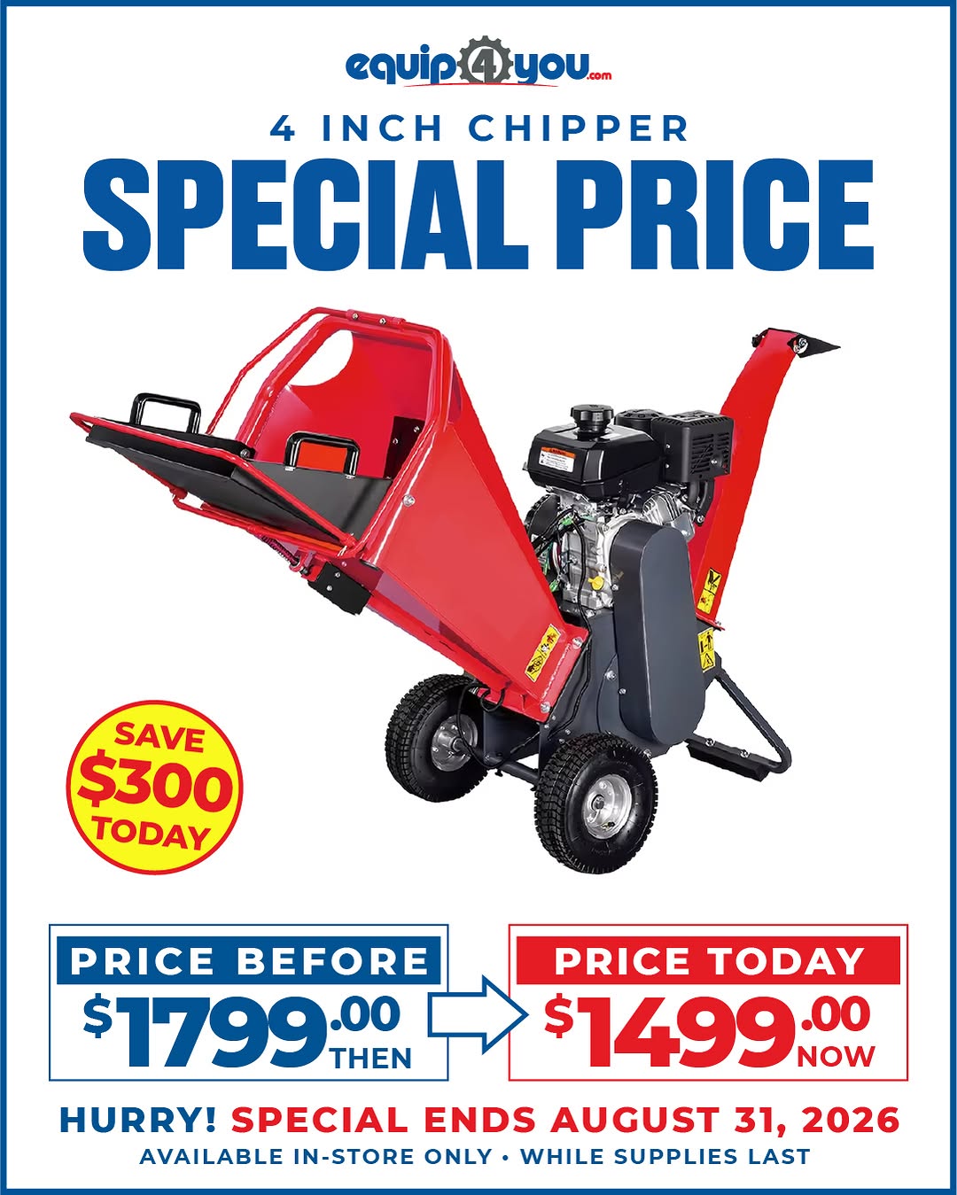 4 Inch Wood Chipper Special Price – Save $300 BBD