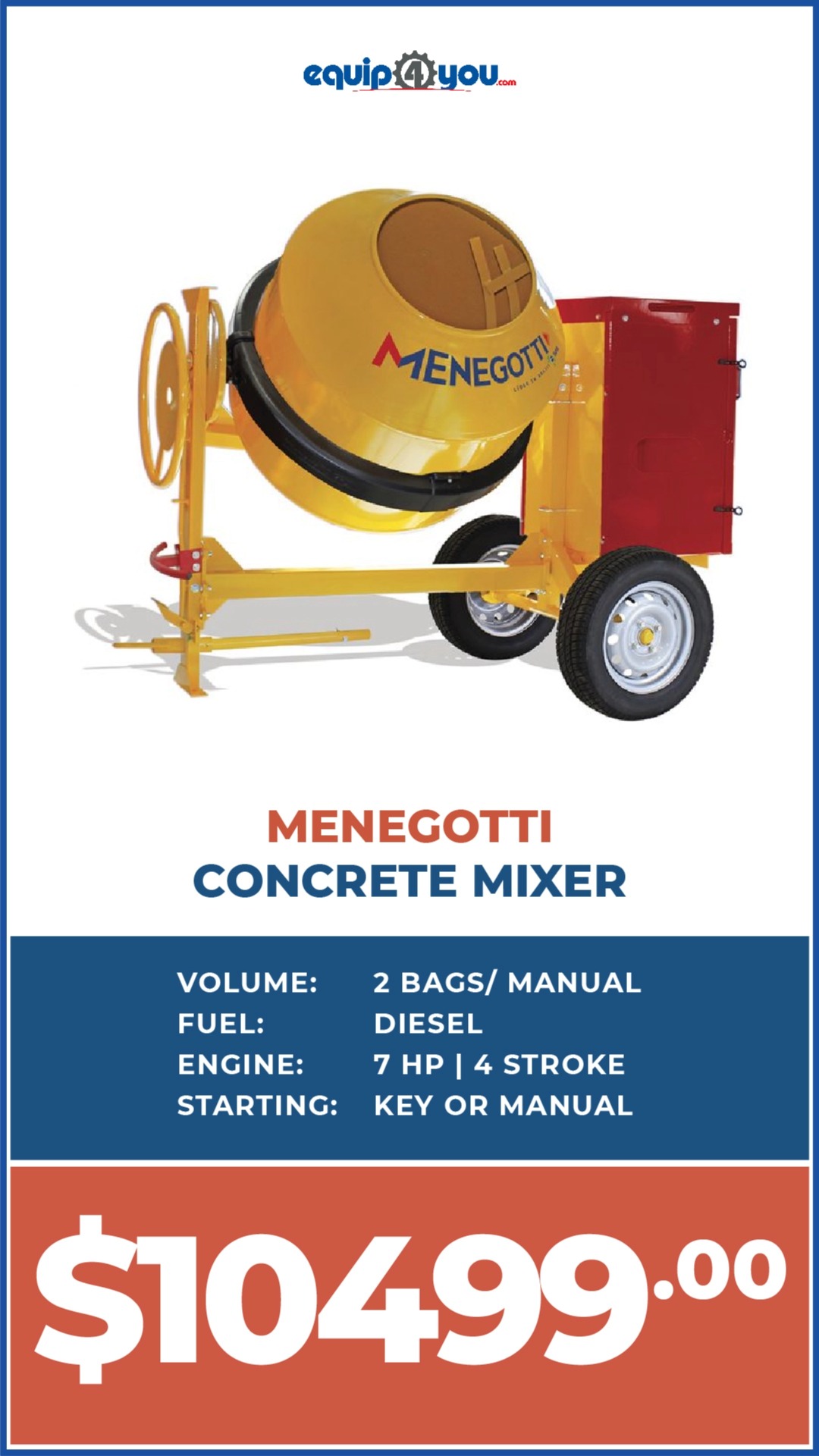 Menegotti 500L Concrete Mixer – $10,499 BBD at Equip4You
