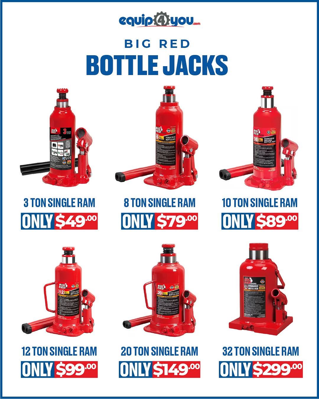Big Red Bottle Jacks – Prices from $49