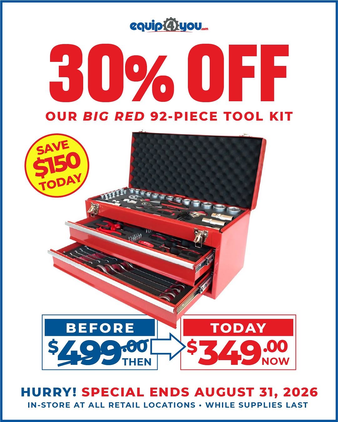 30% Off Big Red 92-Piece Tool Kit – Save $150