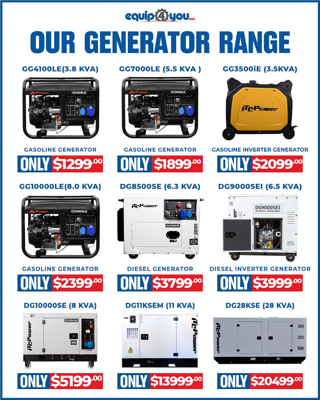 ITC Generator Range - Prices from $1,299 BBD at Equip4You