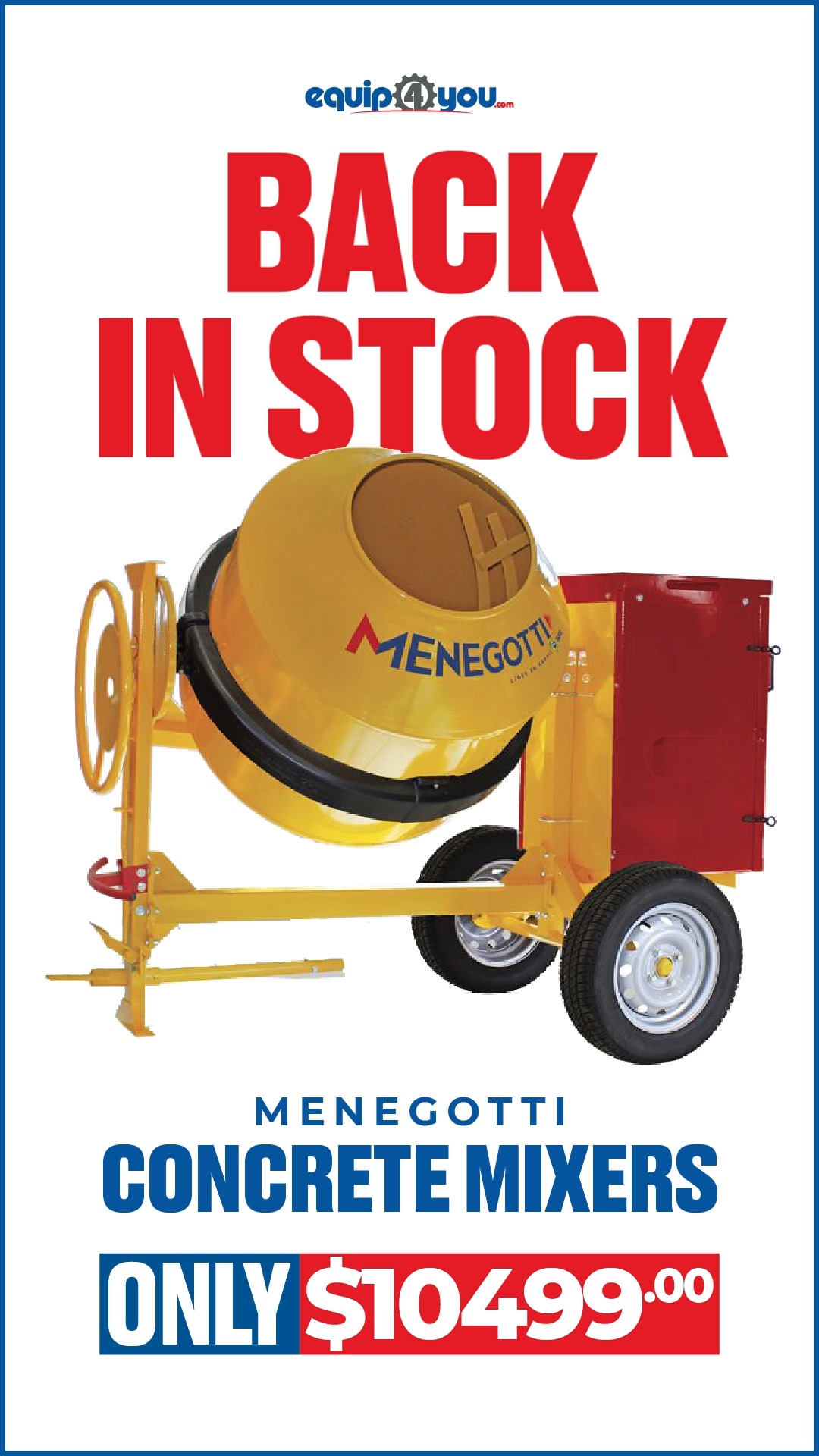 Menegotti 500L Concrete Mixer Back in Stock – $10,499 BBD