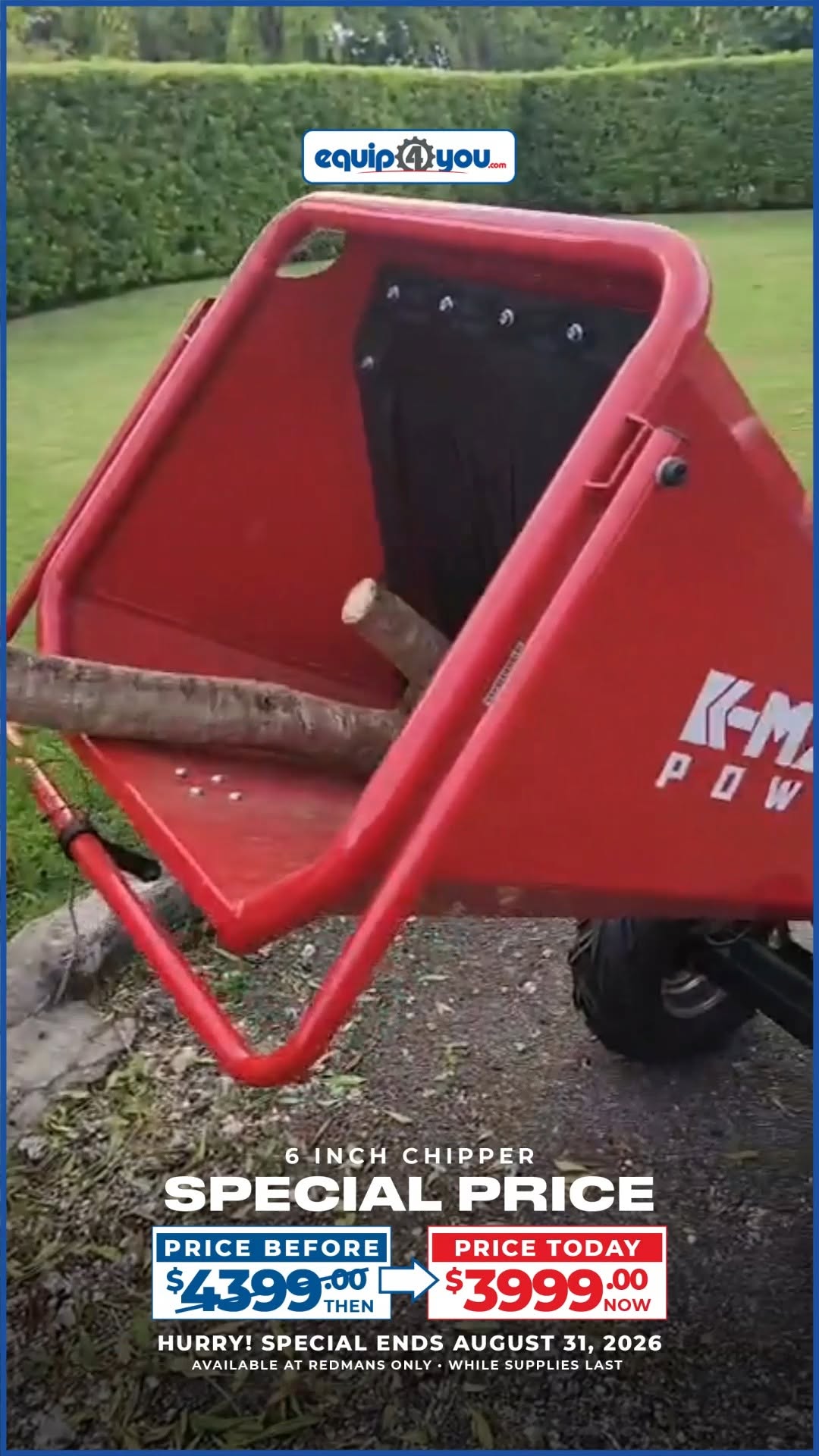 K-Max Power 6 Inch Wood Chipper Special Price – Now $3,999 BBD