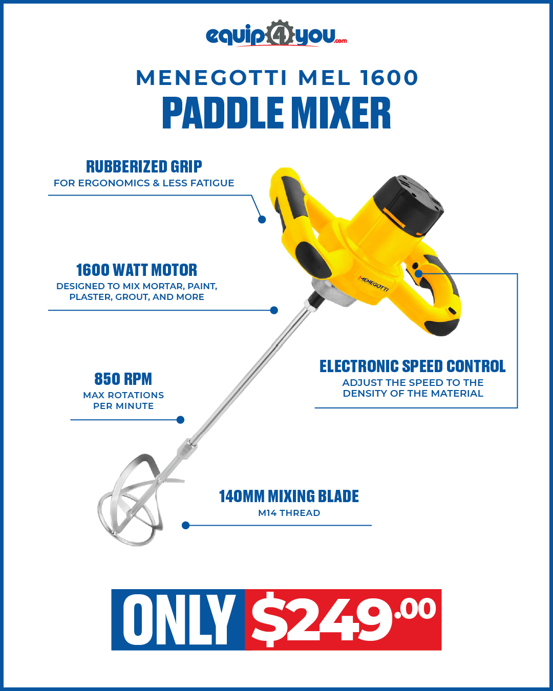 Menegotti MEL 1600 Paddle Mixer – Only $249.00