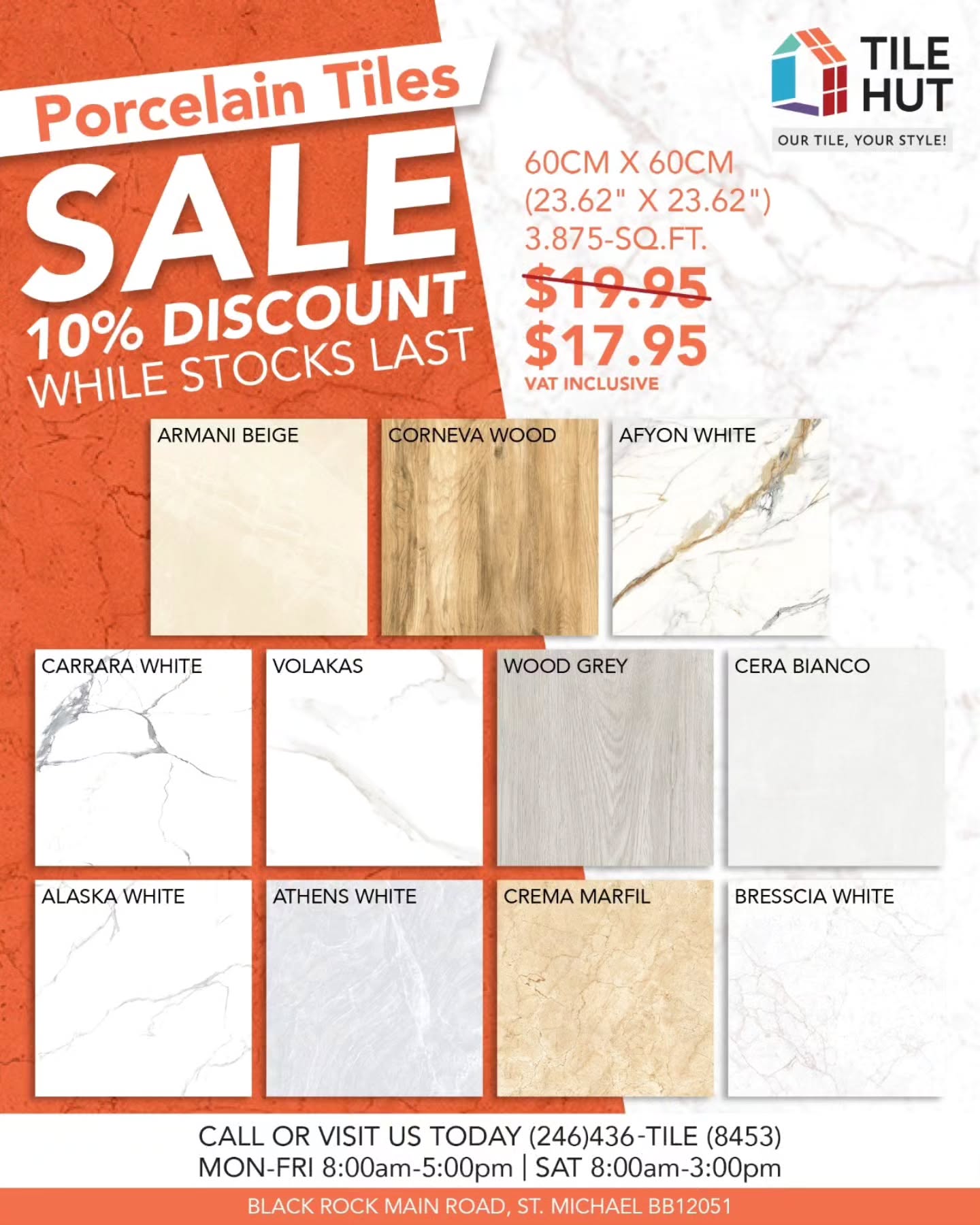 10% Off Porcelain Tiles (60cm x 60cm) at Tile Hut