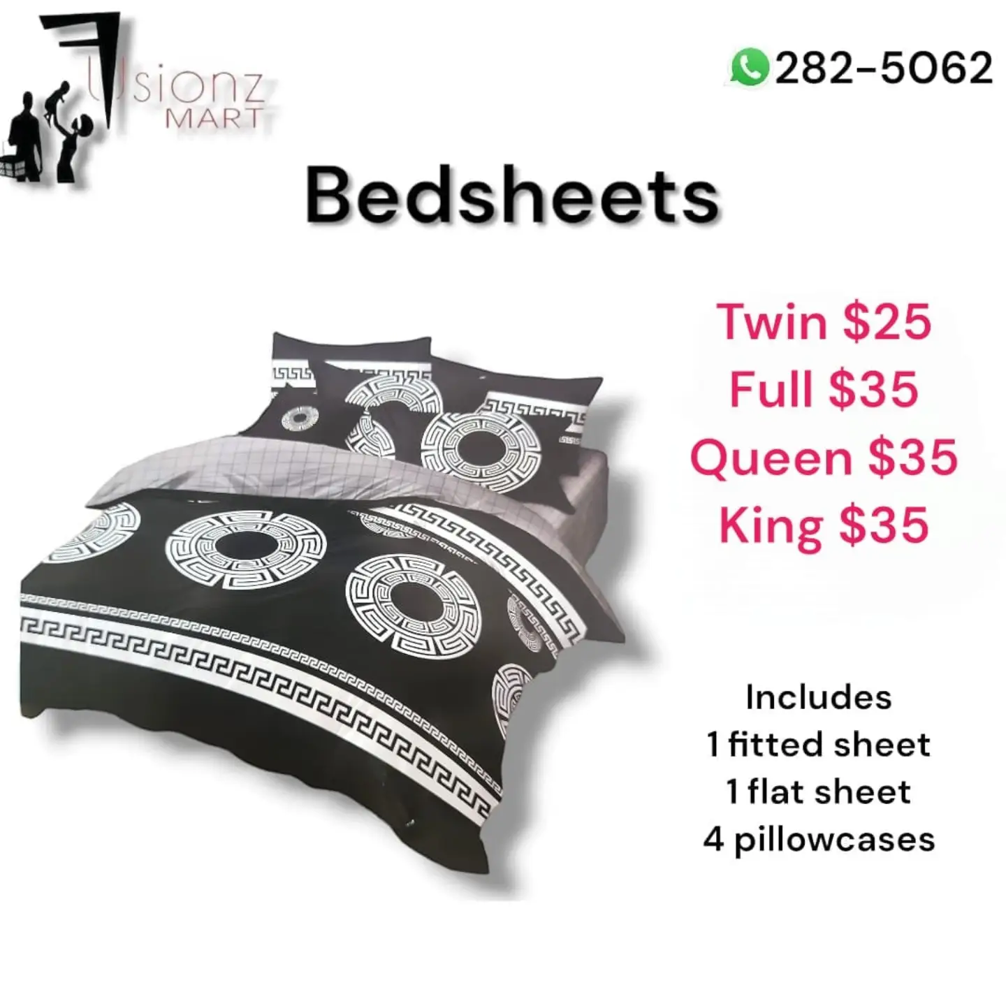 Sale on Bedsheets at Fusionz Mart – Twin $25, Full/Queen/King $35