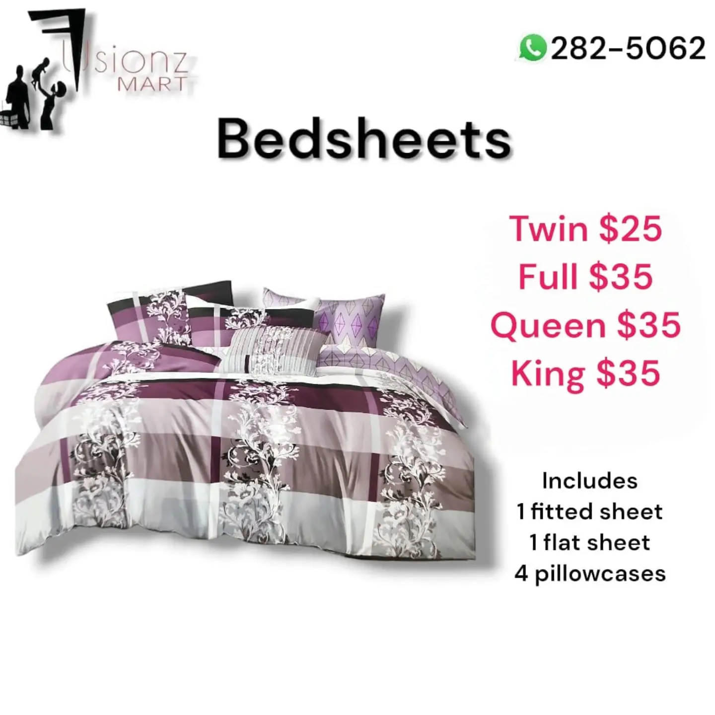 Sale on Bedsheets at Fusionz Mart – Twin $25, Full/Queen/King $35