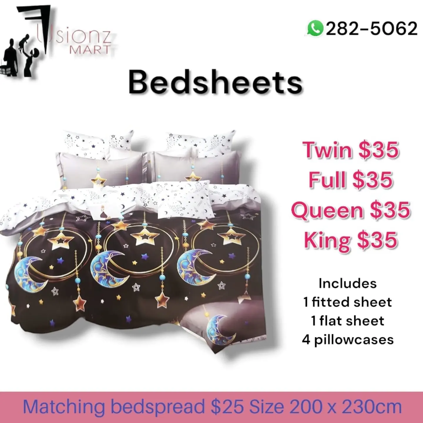 Fusionz Mart Bedsheets – All Sizes $35, Matching Bedspread $25