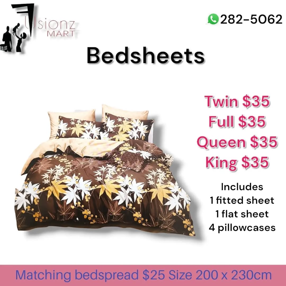 Bedsheets Set $35 All Sizes + Matching Bedspread $25 at Fusionz Mart