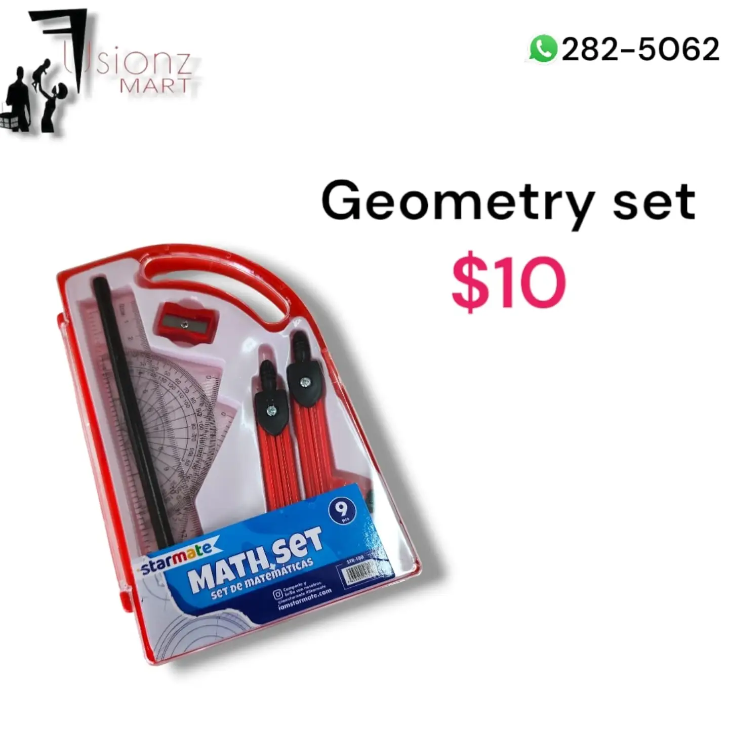 Fusionz Mart – Products with Prices: 24pc Puzzle $5, Geometry Set $10, Mechanical Pencil $2