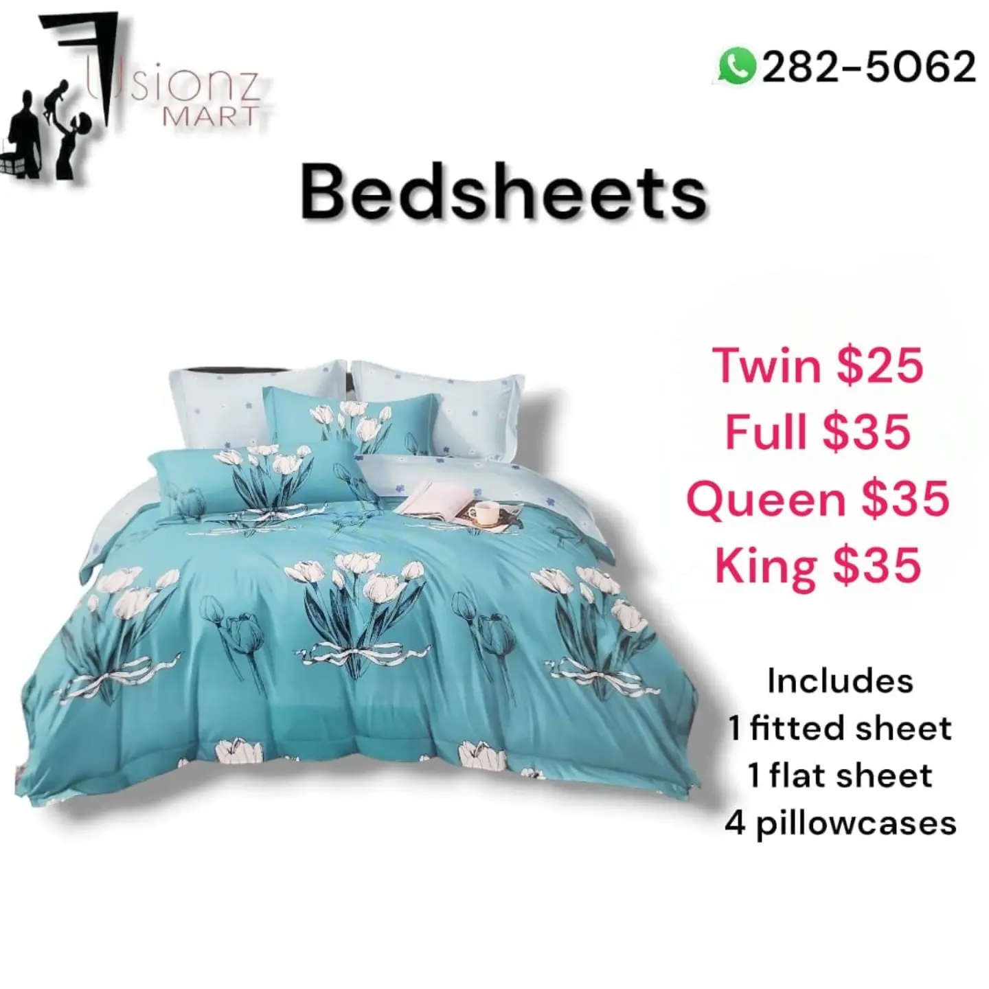 Bedsheet Sets from $25 – Twin $25, Full/Queen/King $35