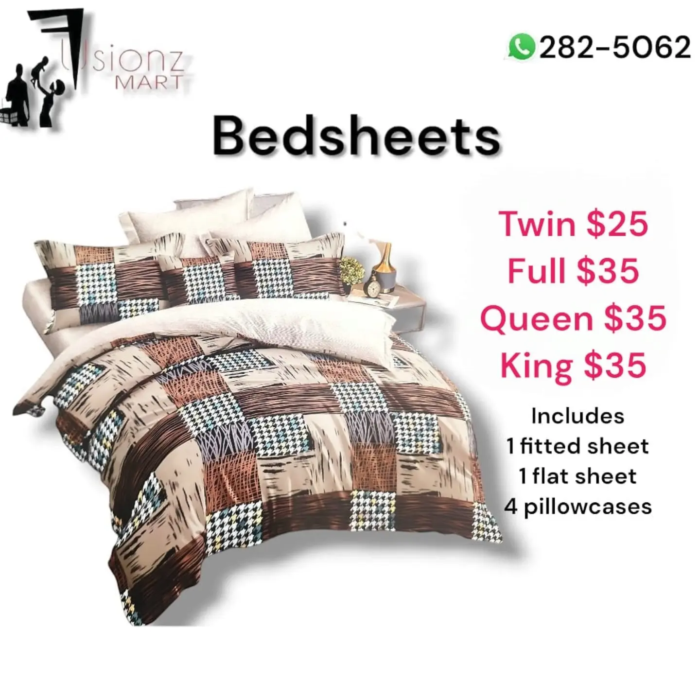 Bedsheet Sets from $25 – Twin $25, Full/Queen/King $35