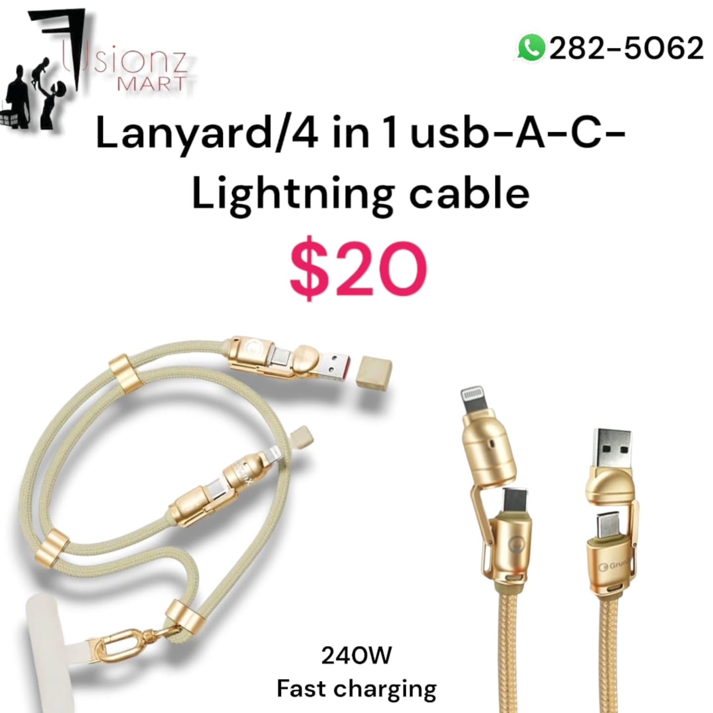 Fusionz Mart USB Cables – 6-in-1, Braided USB-C to Lightning & Lanyard 4-in-1 from $20