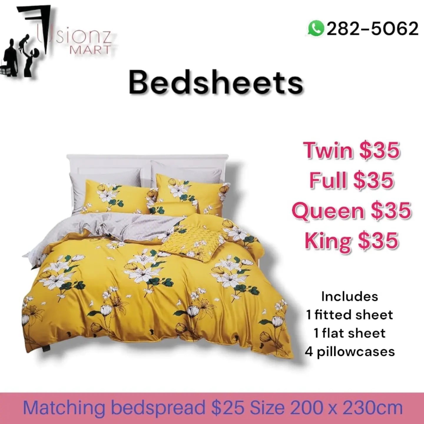 Fusionz Mart Bedsheets – All Sizes $35, Matching Bedspread $25