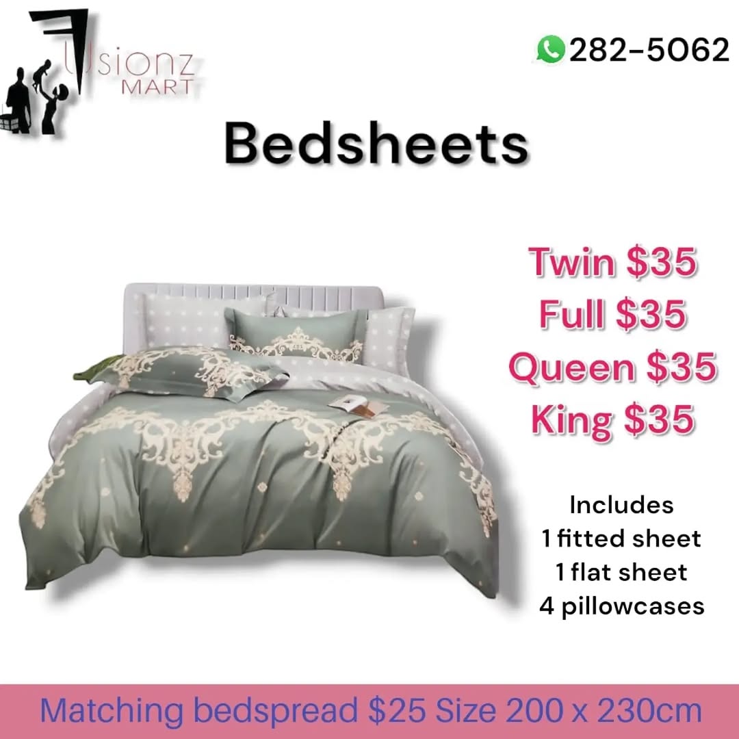 Fusionz Mart Bedsheets – All Sizes $35, Matching Bedspread $25