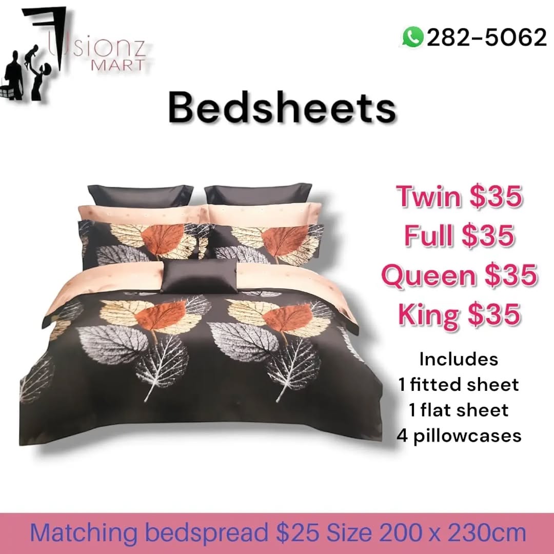Fusionz Mart Bedsheets – All Sizes $35, Matching Bedspread $25