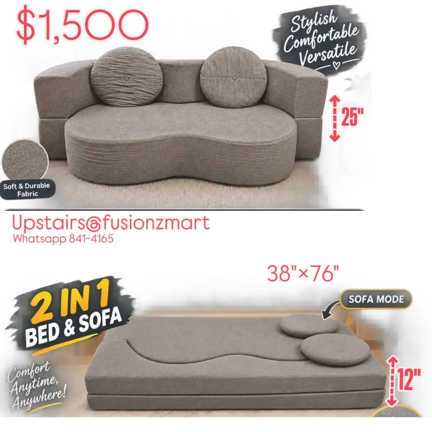 Fusionz Mart Furniture: 2-in-1 Bed & Sofa $1,500, Nesting Tables $80, Multipurpose Table $50