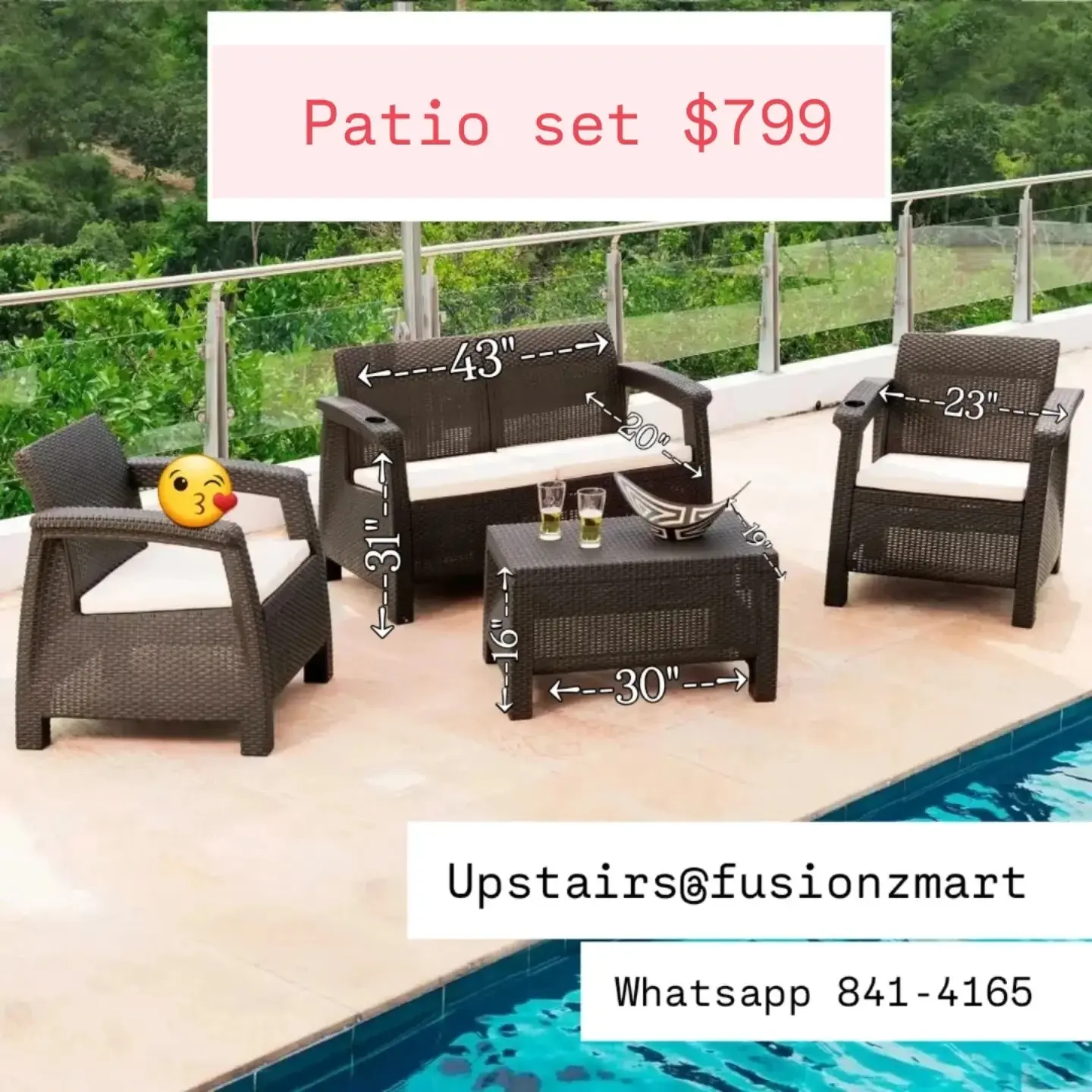 Fusionz Mart Outdoor Furniture – Swing Chair $350, Patio Set $799, Aluminum Set $1,500