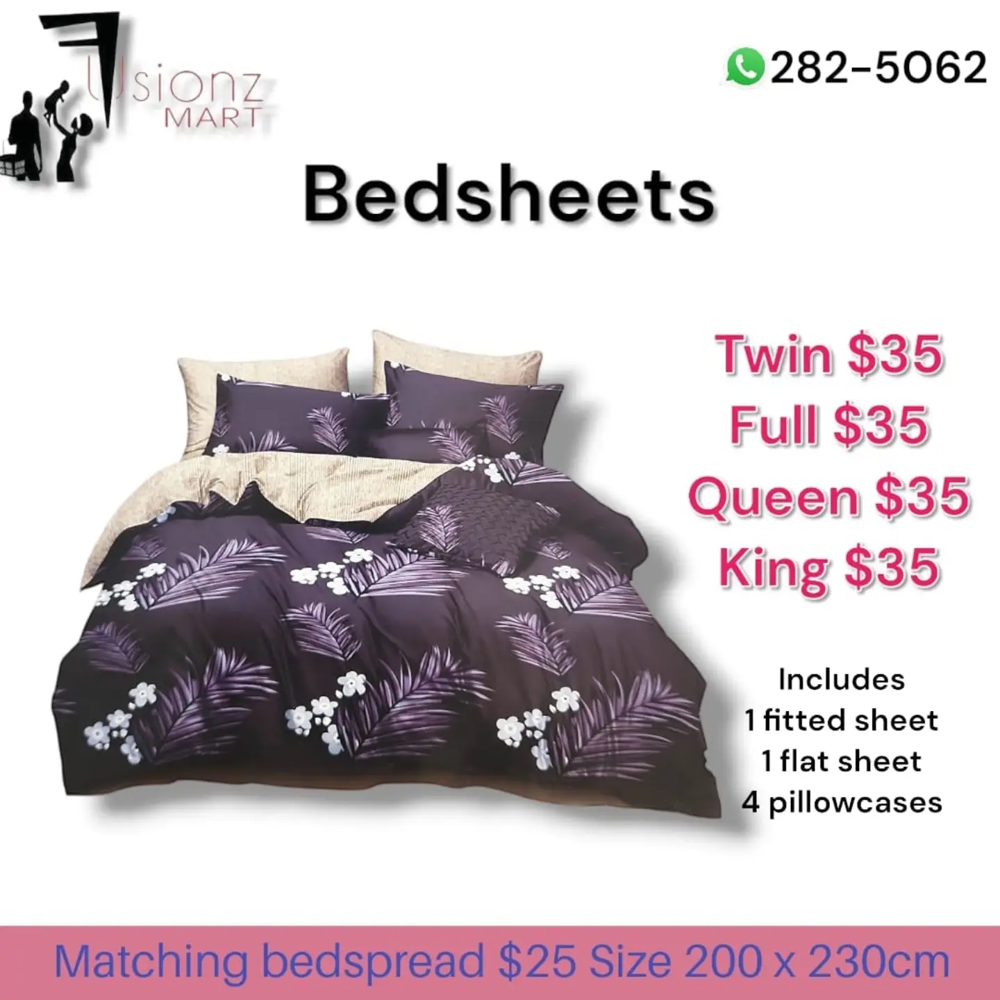 Bedsheets Set $35 – All Sizes (Twin, Full, Queen, King) at Fusionz Mart