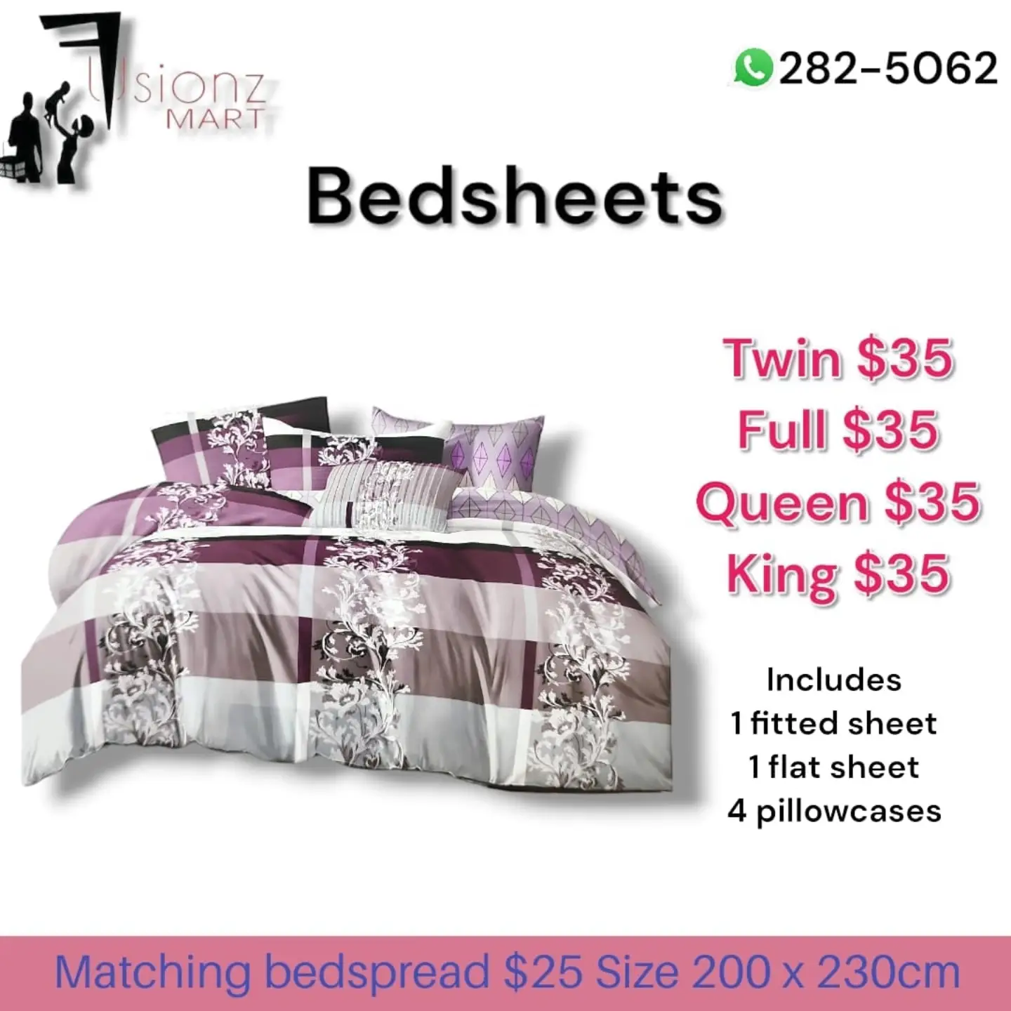 Bedsheets Set $35 – All Sizes (Twin, Full, Queen, King) at Fusionz Mart