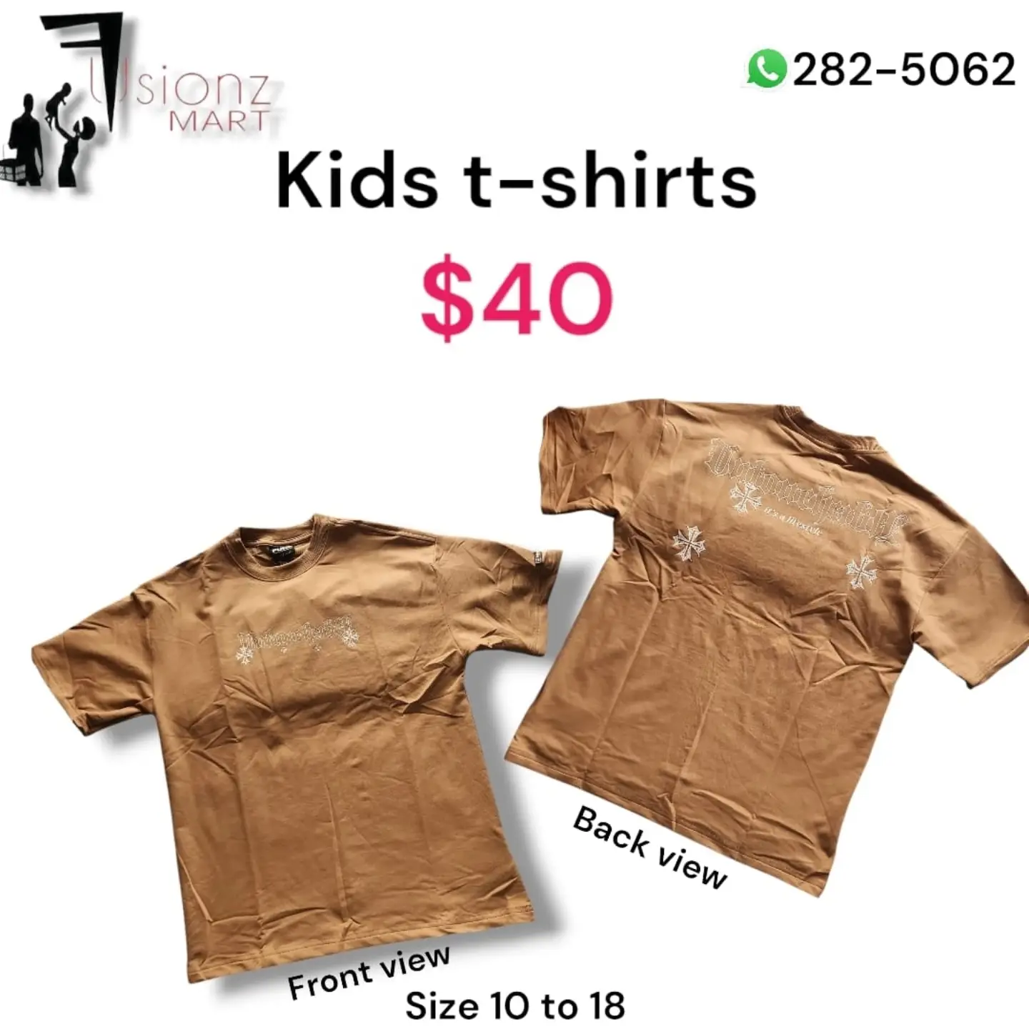 Kids T-Shirts – $40 Each (Sizes 10–18)