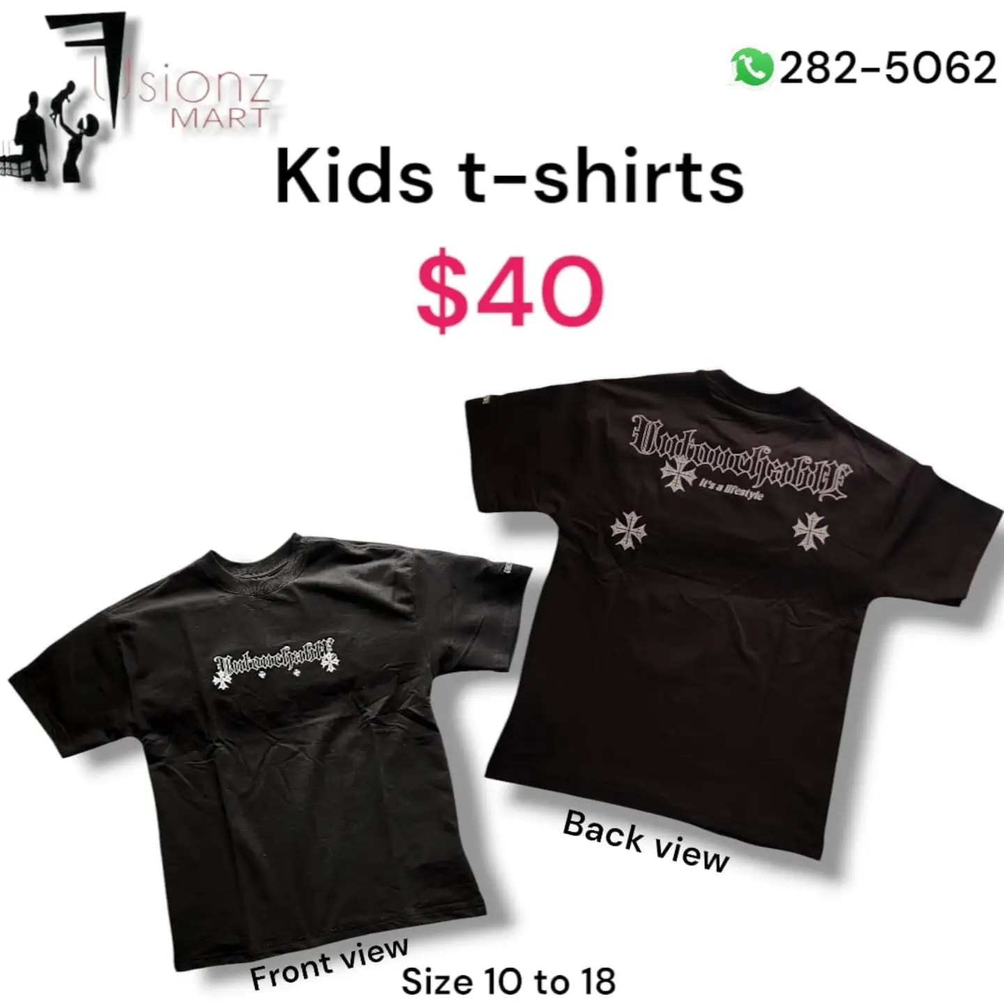 Kids T-Shirts – $40 Each (Sizes 10–18)