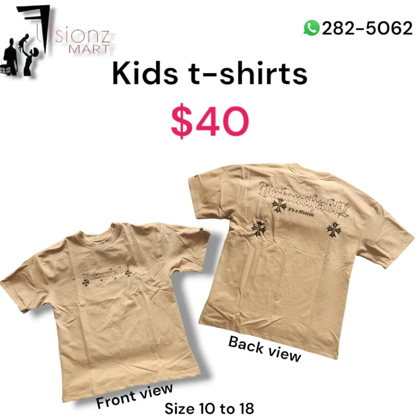 Kids T-Shirts – $40 Each (Sizes 10–18)