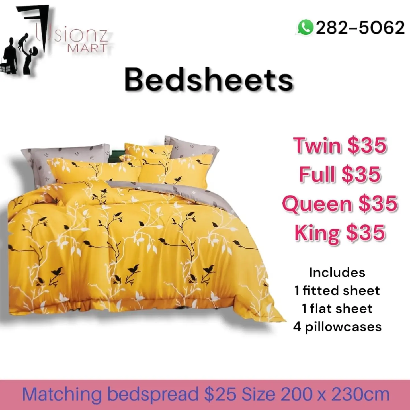 Fusionz Mart Bedsheets – All Sizes $35, Matching Bedspread $25