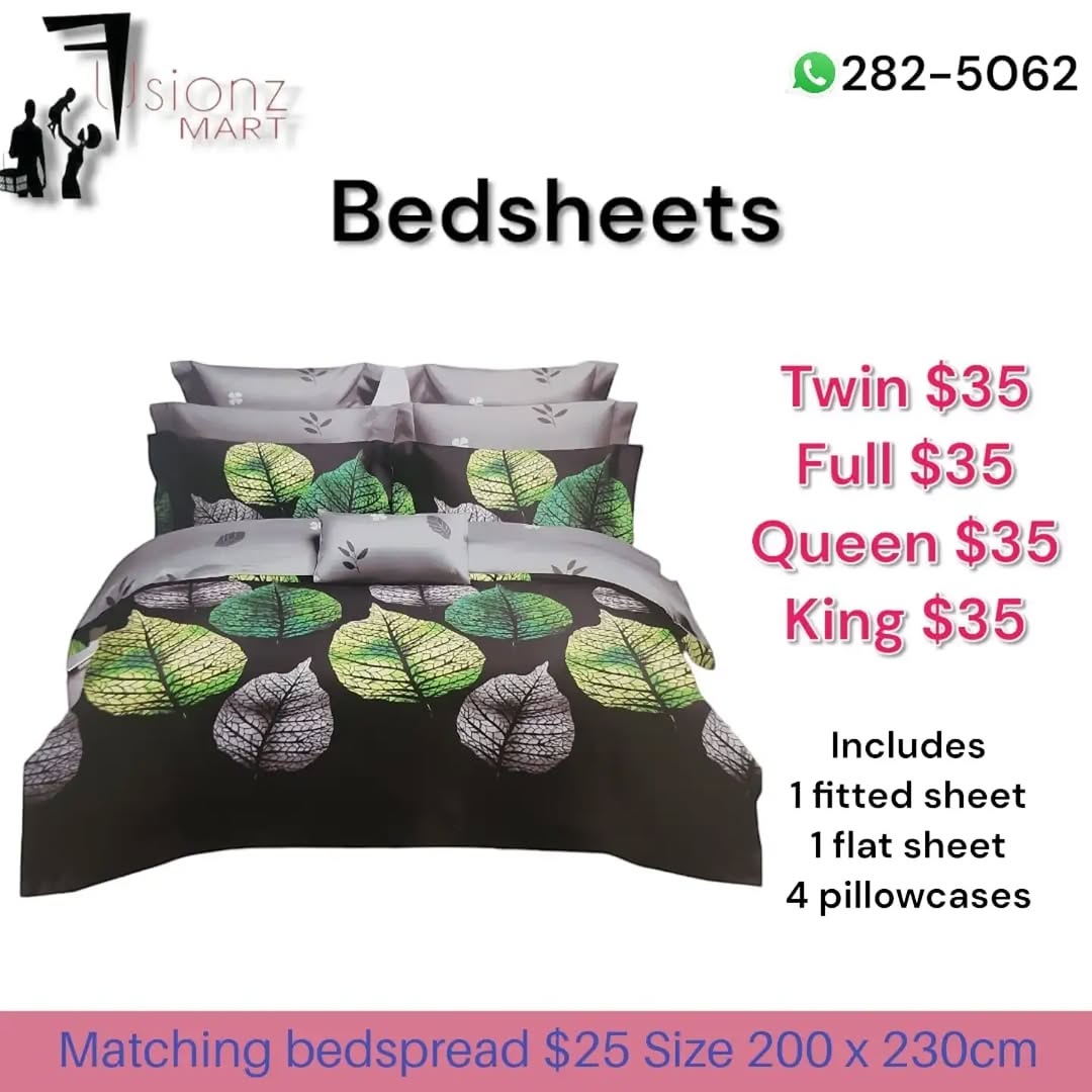 Fusionz Mart Bedsheets – All Sizes $35, Matching Bedspread $25