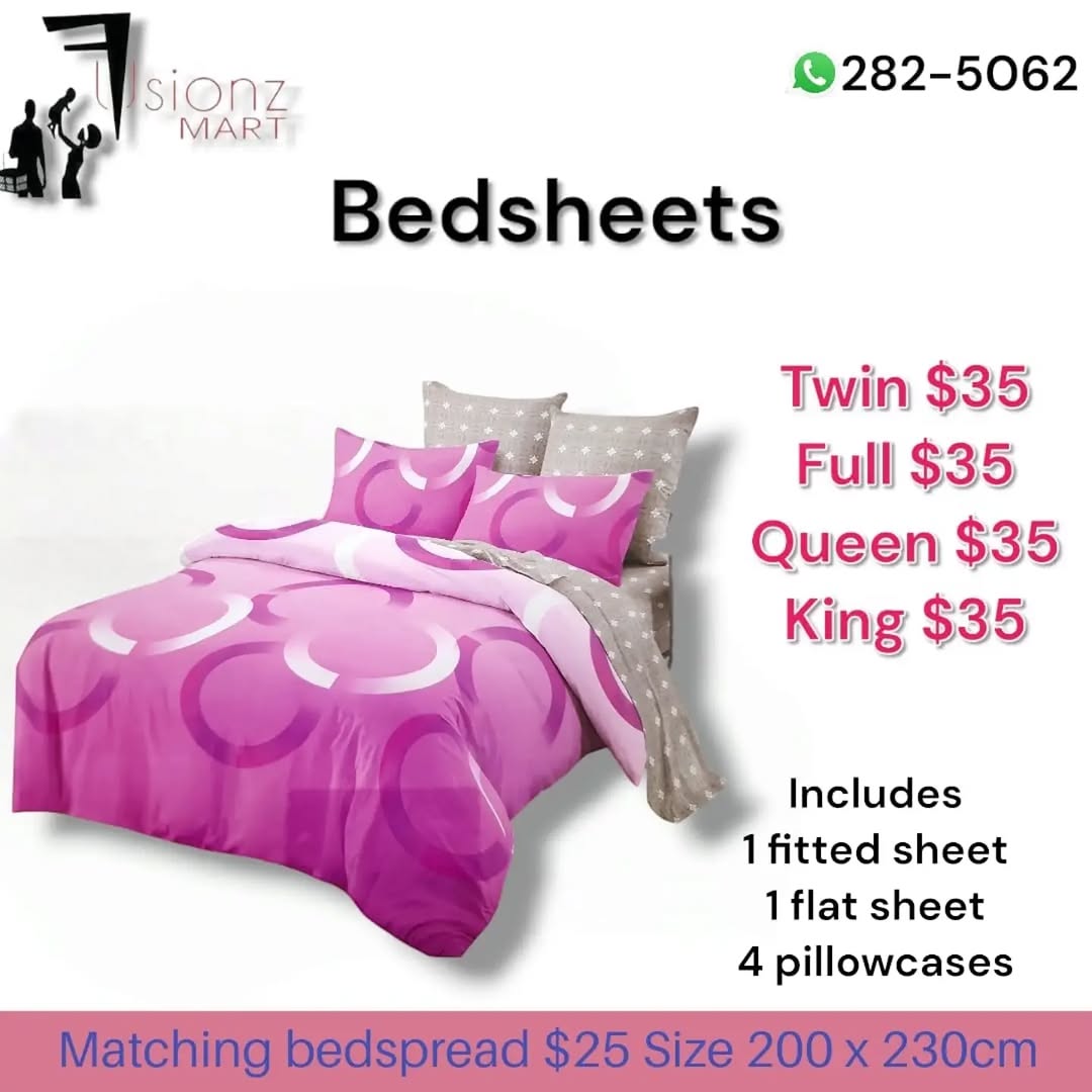 Bedsheet Sets – Twin/Full/Queen/King $35 | Matching Bedspread $25