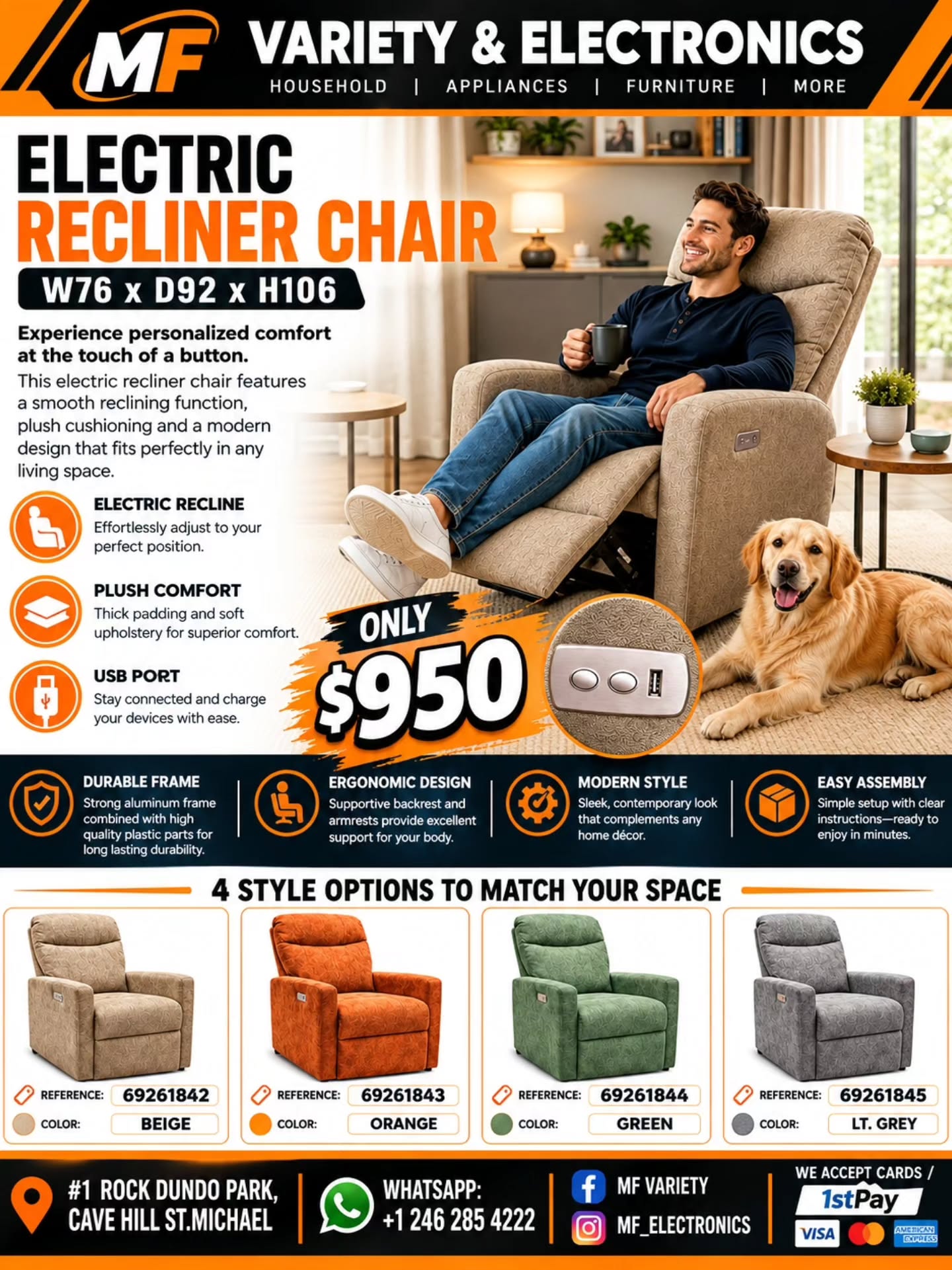 Recliner Chairs Now Available at MF Variety & Electronics