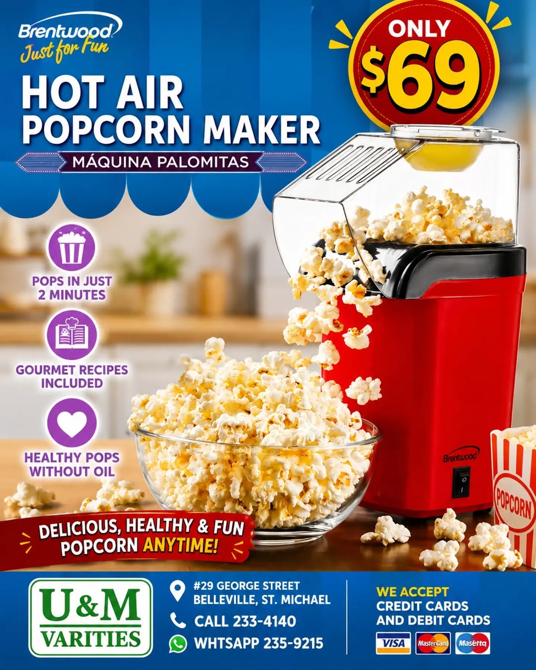 Brentwood Hot Air Popcorn Maker – Only $69