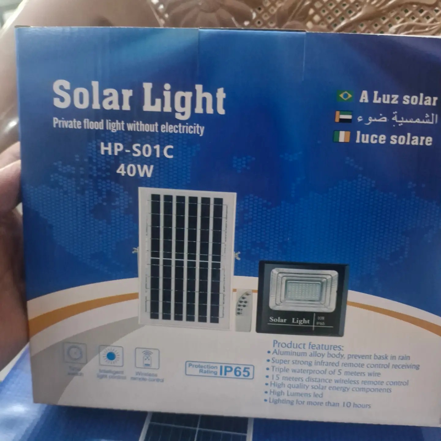 40W Solar Flood Light with Remote, Solar Panel & Screws – $85
