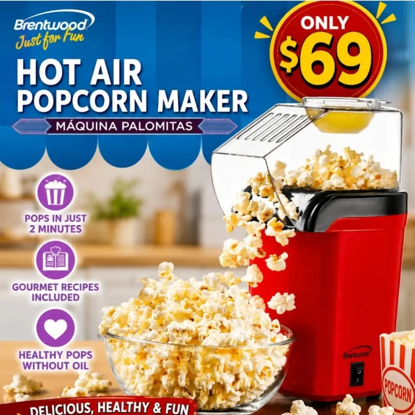 Brentwood & Hamilton Beach Appliances – Hot Air Popcorn Maker $69, Electric Kettles from $55