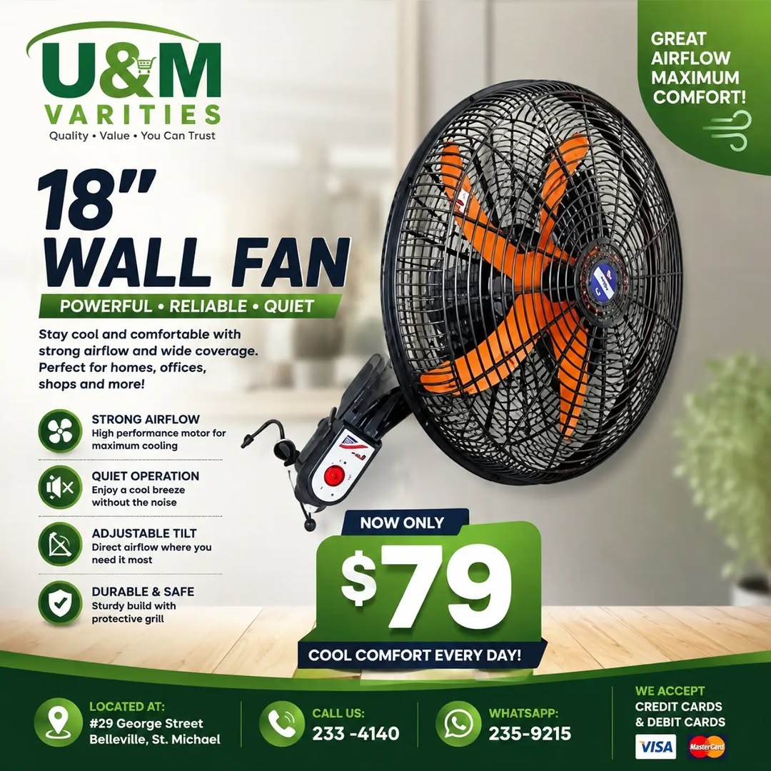 18" Wall Fan – Now Only $79 at U&M Varieties