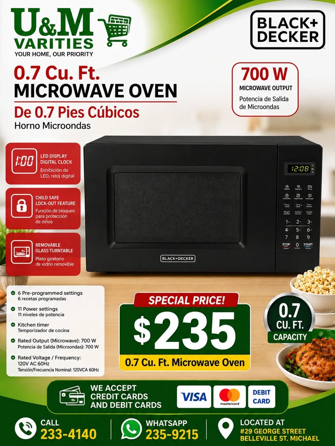 Black+Decker 0.7 Cu. Ft. Microwave Oven – Special Price $235