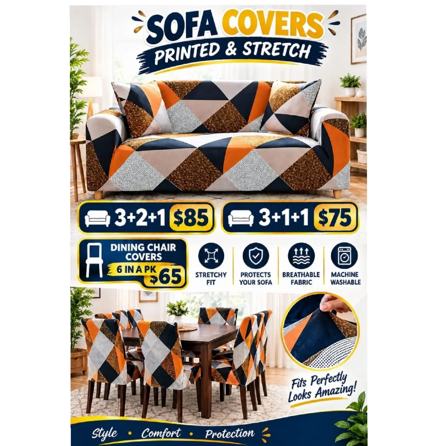 Printed & Stretch Sofa Covers & Dining Chair Covers – Bundle Pricing