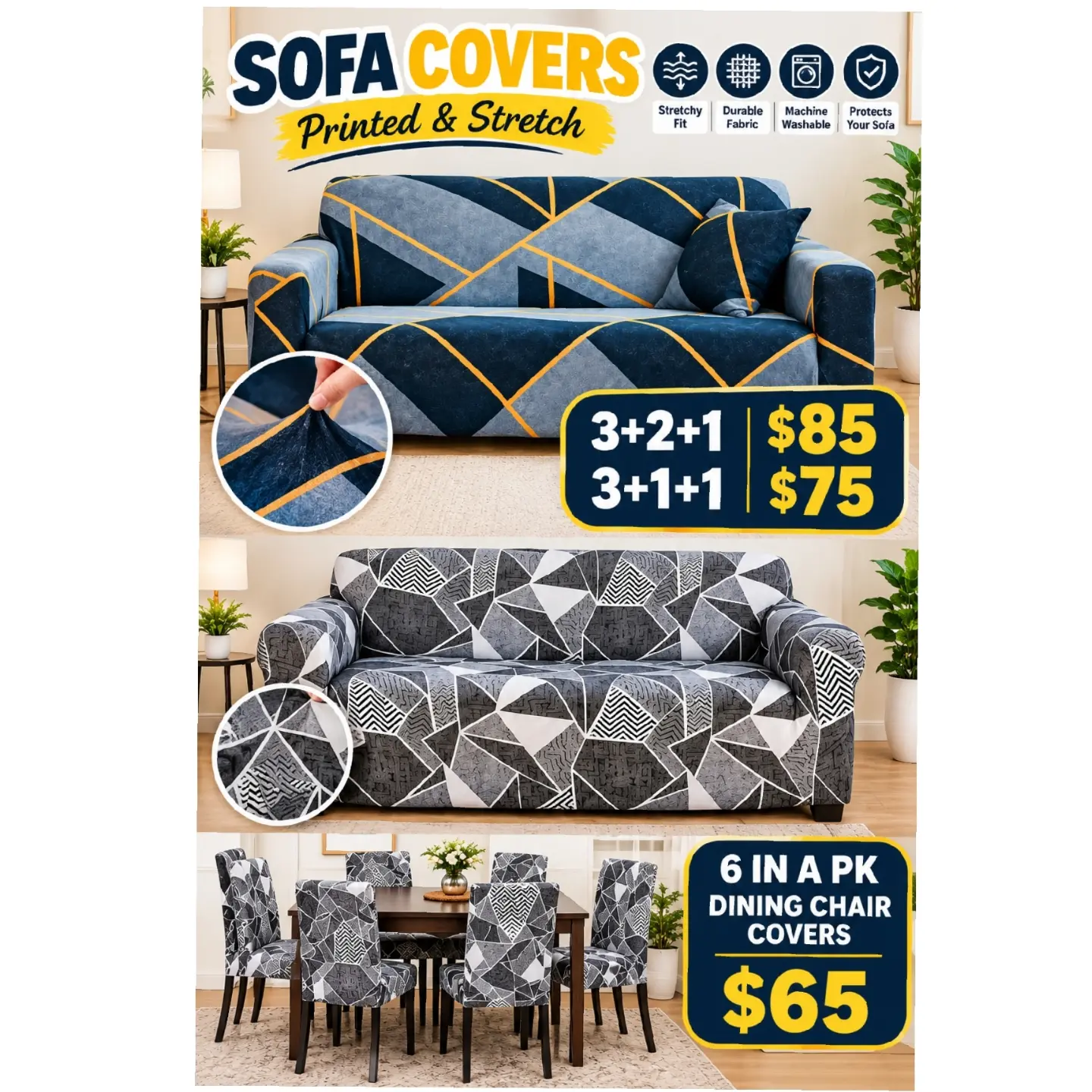 Printed & Stretch Sofa Covers & Dining Chair Covers – Bundle Pricing