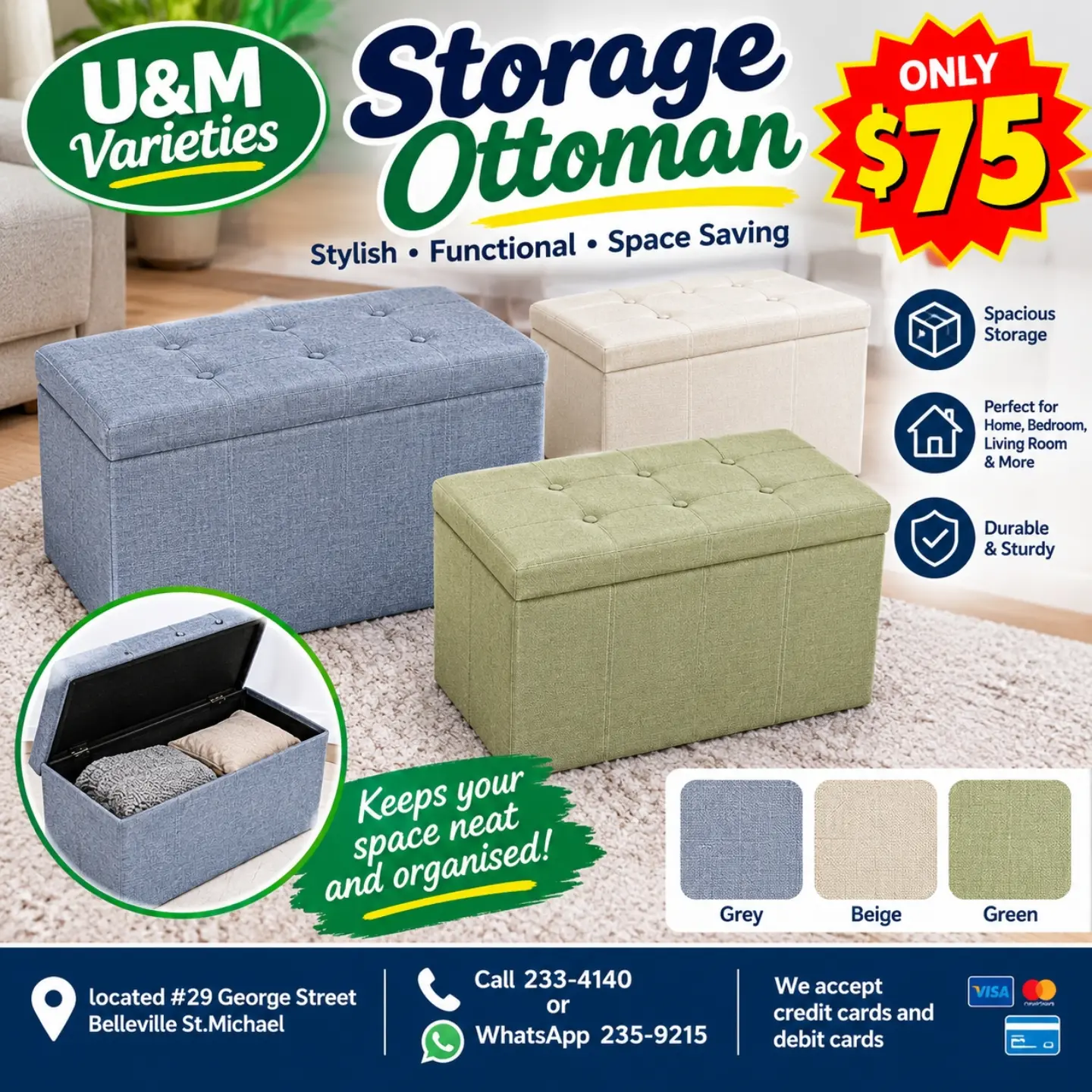 Storage Ottoman – Only $75 at U&M Varieties