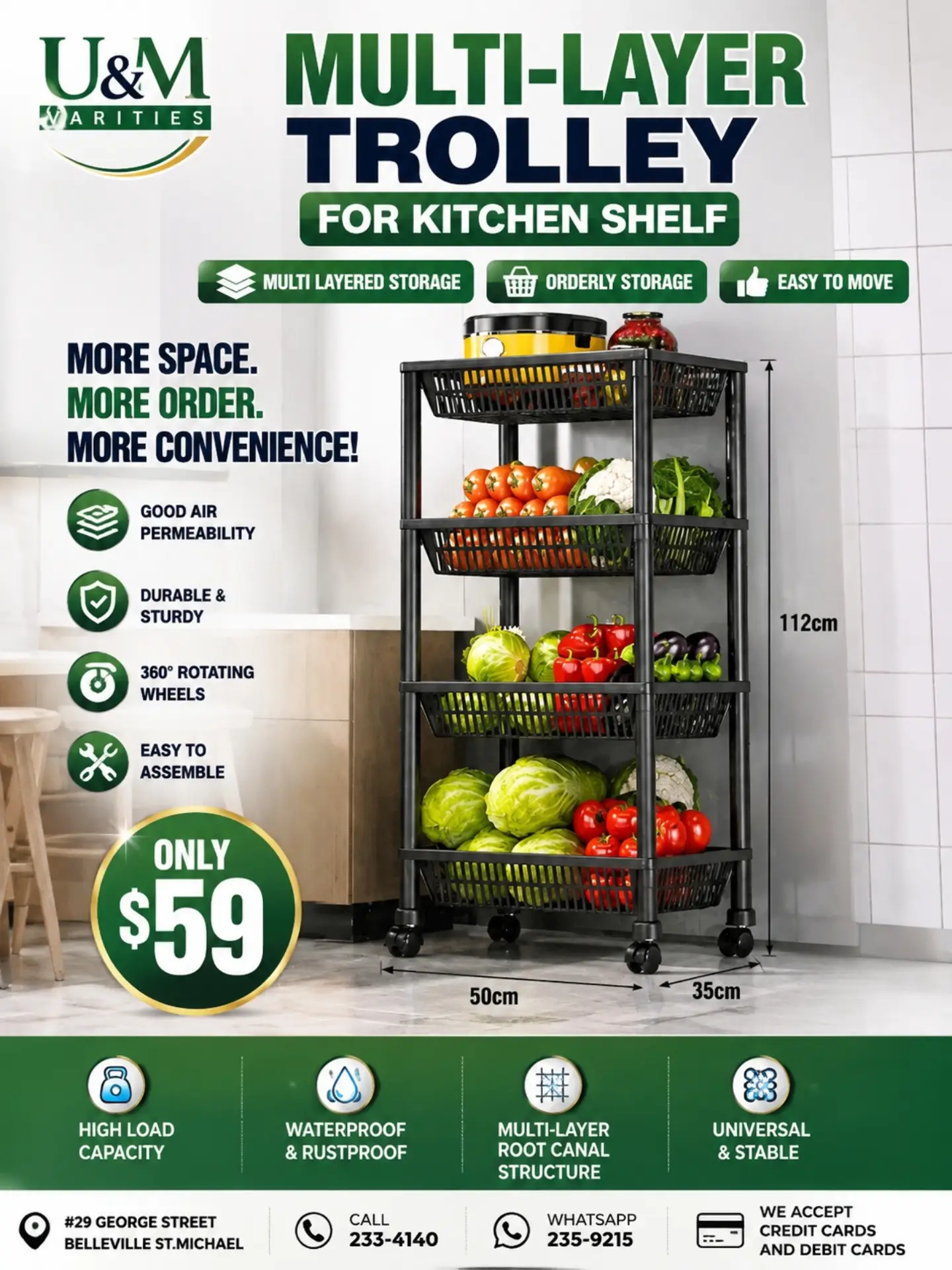 Multi-Layer Kitchen Trolley – Only $59 at U&M Varieties