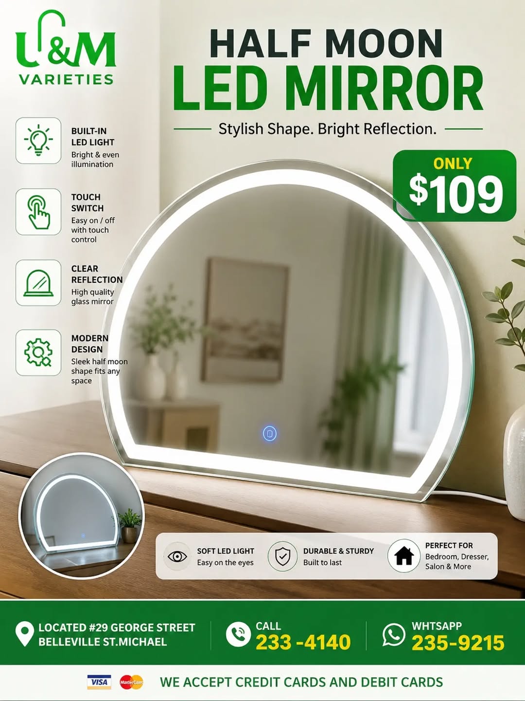 Half Moon LED Mirror – Only $109 at U&M Varieties