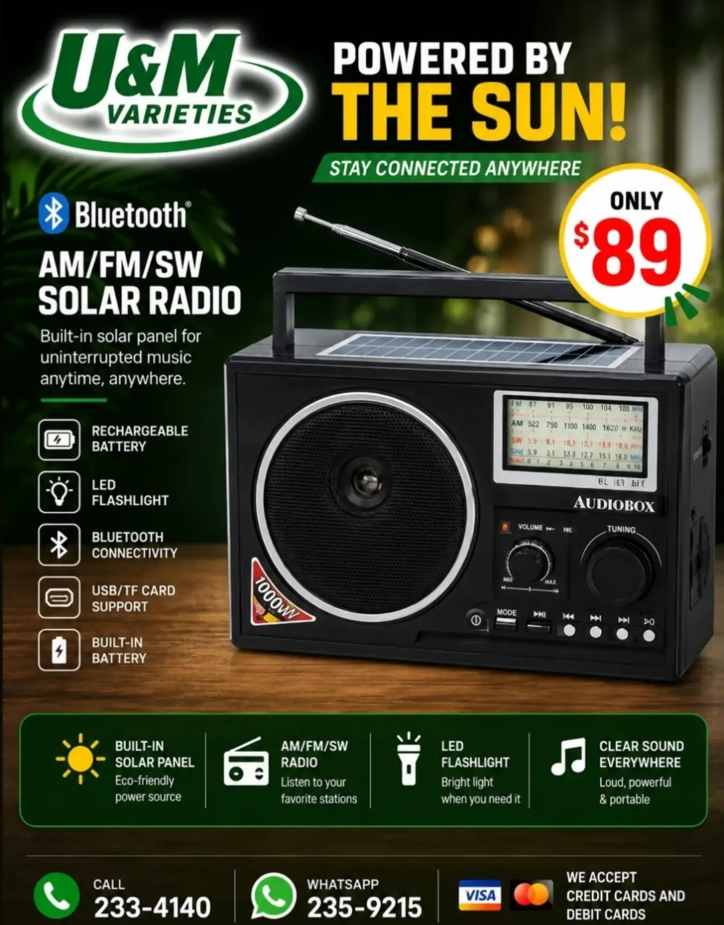 AM/FM/SW Solar Radio with Bluetooth – Only $89