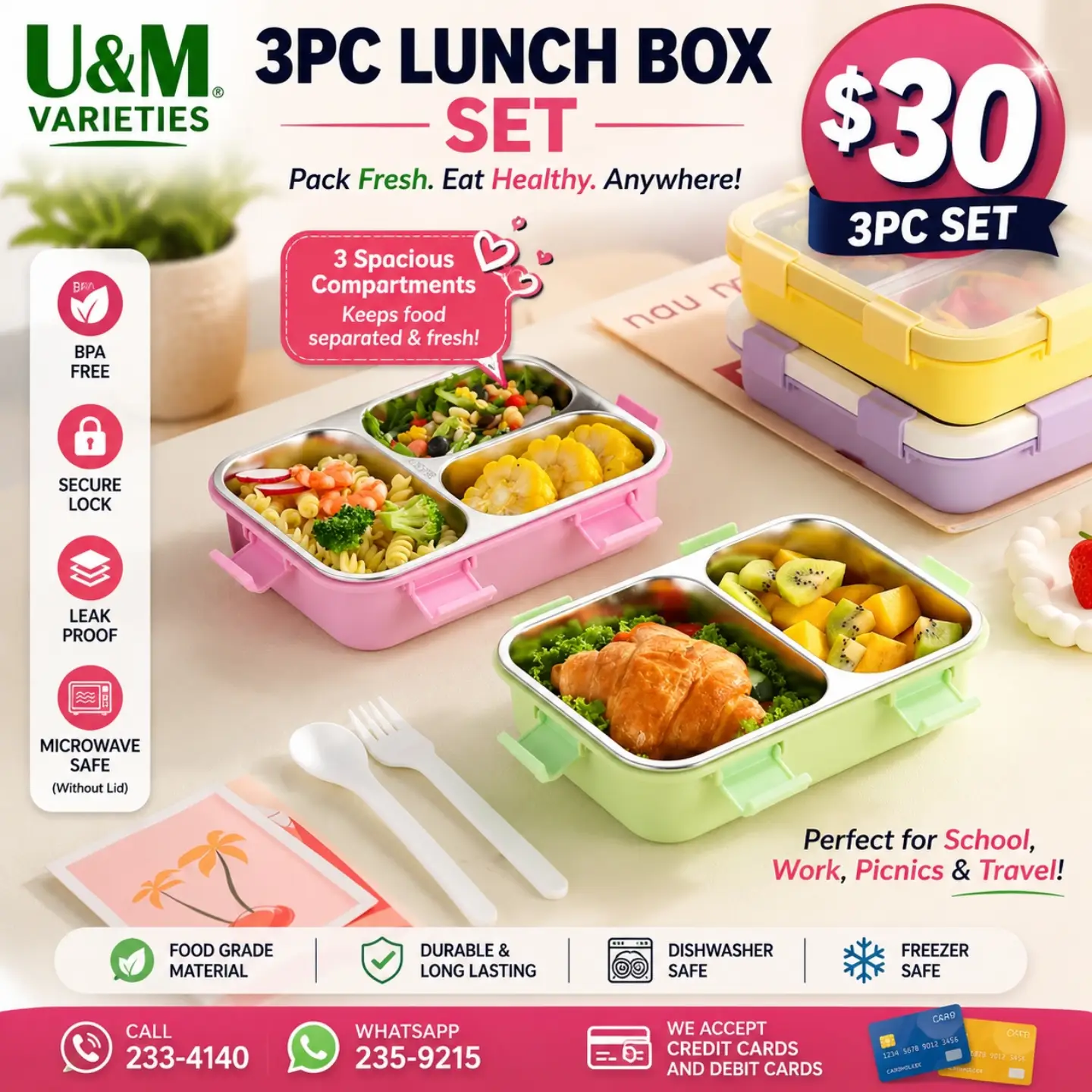 3PC Lunch Box Set – $30 at U&M Varieties