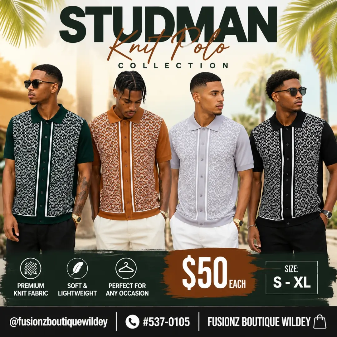 Men's Polo Shirts – $50 Each at Fusionz Boutique Wildey