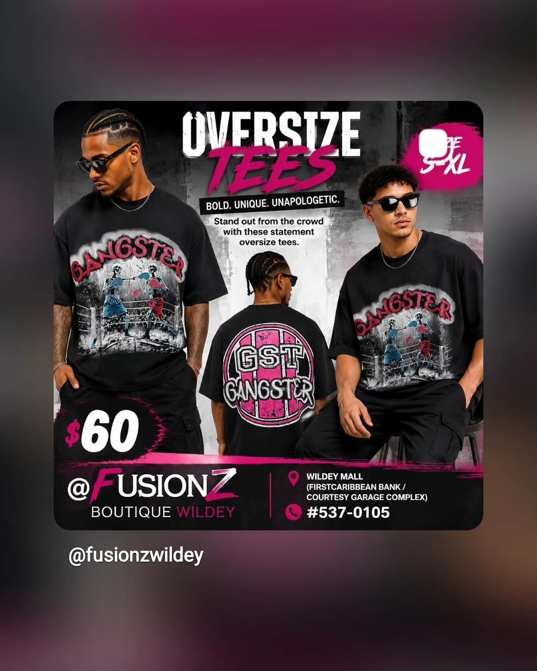 Oversize Tees & Shirts – $60 at Fusionz Boutique Wildey