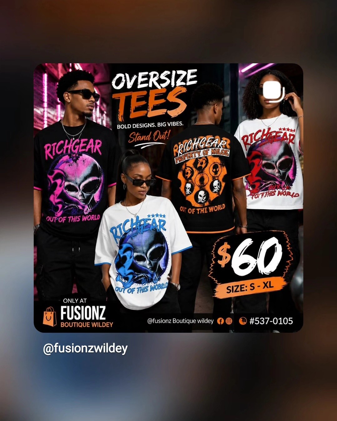 Oversize Tees & Shirts – $60 at Fusionz Boutique Wildey